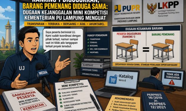 Ranking 1 Digugurkan, Barang Pemenang Diduga Sama: Dugaan Kejanggalan Mini Kompetisi Ditjen Prasarana Strategis Kementerian PU di Lampung Menguat